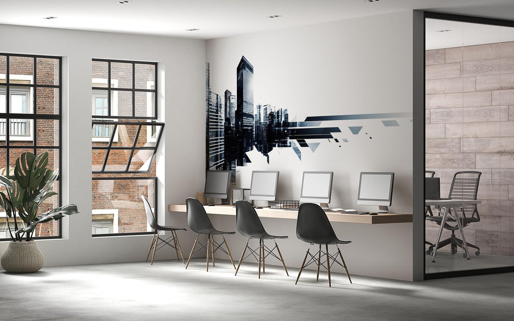 Modern Black City Skyline Wall Decal Executive Office Wall Mural Corporate Peel And Stick Wall Art Luxury Workspace Decor