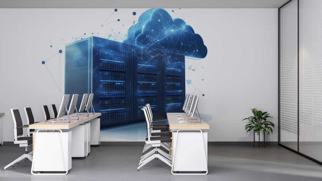 Cloud Server Wall Decal Data Center Wall Mural IT Office Decor Cloud Computing Wall Art Technology Office Sticker Peel And Stick