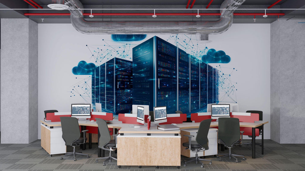 Cloud Computing Server Room Wall Decal, Data Center Office Wall Sticker, IT Infrastructure Wall Art, Tech Company Decor, Cyber Security