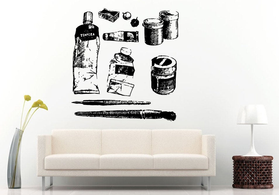Set Of Hand Drawn Paint Tools Wall Decal Vinyl Sticker Mural Room Decor L934