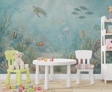 Load image into Gallery viewer, Underwater Nursery Wallpaper Peel and Stick, Ocean Wall Mural, Sea Life Kids Room Decor, Coastal Baby Wallpaper 852LU
