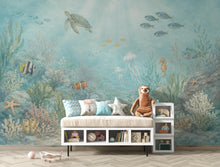 Load image into Gallery viewer, Underwater Nursery Wallpaper Peel and Stick, Ocean Wall Mural, Sea Life Kids Room Decor, Coastal Baby Wallpaper 852LU