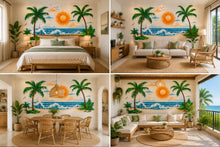 Load image into Gallery viewer, Tropical Beach Wall Decal, Palm Tree Wall Sticker, Coastal Ocean Wall Art, Airbnb Decor, Vacation Rental Wall Mural, Resort Style Decor