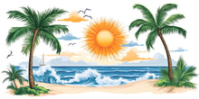 Load image into Gallery viewer, Tropical Beach Wall Decal, Palm Tree Wall Sticker, Coastal Ocean Wall Art, Airbnb Decor, Vacation Rental Wall Mural, Resort Style Decor