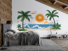 Load image into Gallery viewer, Tropical Beach Wall Decal, Palm Tree Wall Sticker, Coastal Ocean Wall Art, Airbnb Decor, Vacation Rental Wall Mural, Resort Style Decor