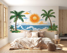 Load image into Gallery viewer, Tropical Beach Wall Decal, Palm Tree Wall Sticker, Coastal Ocean Wall Art, Airbnb Decor, Vacation Rental Wall Mural, Resort Style Decor