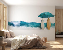 Load image into Gallery viewer, Ocean Wave Wall Decal, Coastal Beach Wall Art, Surfboard Wall Sticker, Airbnb Decor, Beach House Wall Mural, Tropical Coastal Decor