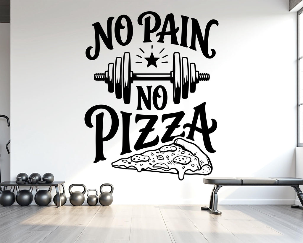 No Pain No Pizza Gym Wall Decal, Inspirational Words, Couple Gym Decal, Fitness Collage, Gym Wall Art Motivational Art 1154RS