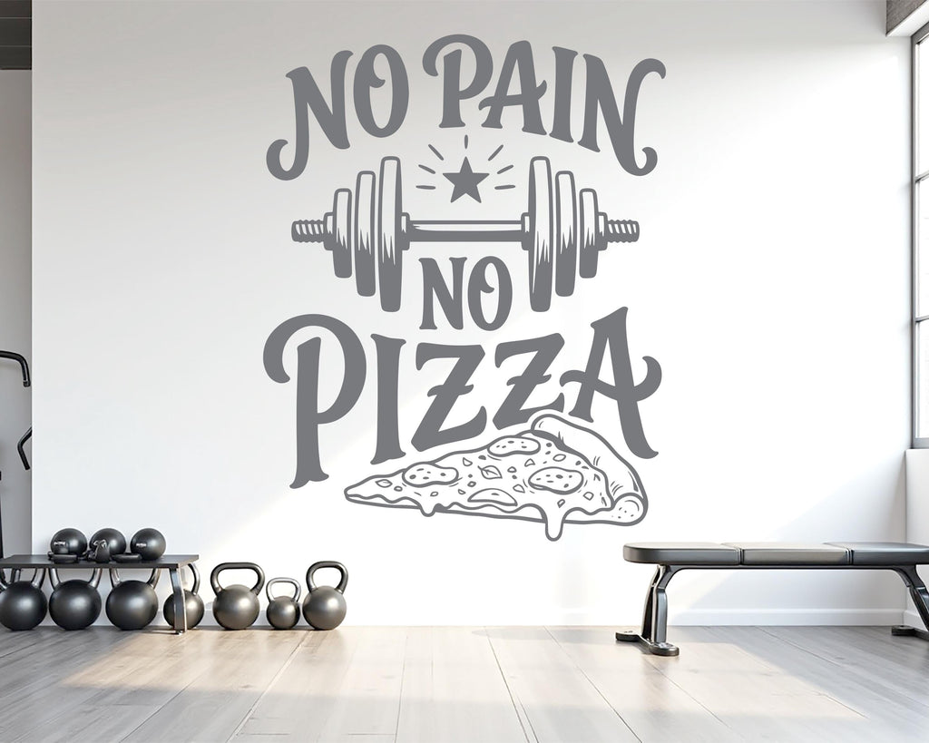 No Pain No Pizza Gym Wall Decal, Inspirational Words, Couple Gym Decal, Fitness Collage, Gym Wall Art Motivational Art 1154RS