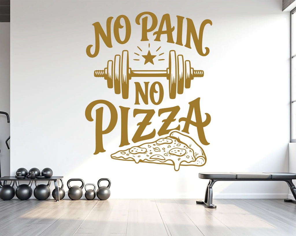No Pain No Pizza Gym Wall Decal, Inspirational Words, Couple Gym Decal, Fitness Collage, Gym Wall Art Motivational Art 1154RS