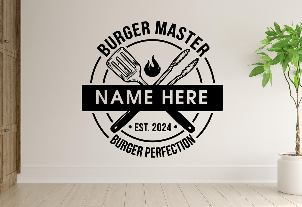 Burger Wall Decal | Restaurant Burger Decor | Burger art | Custom Name