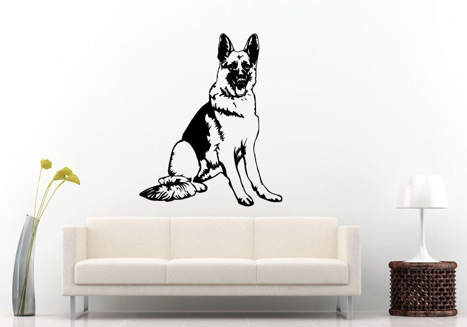 German Shepard Dog Mans Best Friend Cop Dog Breed Animal Wall Decal Vinyl Sticker Mural Room Decor L946