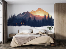 Load image into Gallery viewer, Mountain Cabin Wall Decal, Rustic Forest Wall Art, Cozy Lodge Wall Sticker, Mountain Landscape Mural, Airbnb Cabin Decor, Woodland Retreat