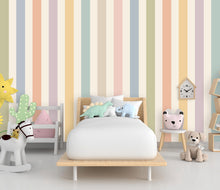 Load image into Gallery viewer, Pastel Stripe Wallpaper for Nursery, Boho Kids Room Wall Mural, Watercolor Vertical Stripe Wallpaper Decor, Neutral Playroom Wall Art 856LU