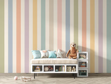 Load image into Gallery viewer, Pastel Stripe Wallpaper for Nursery, Boho Kids Room Wall Mural, Watercolor Vertical Stripe Wallpaper Decor, Neutral Playroom Wall Art 856LU