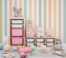 Load image into Gallery viewer, Pastel Stripe Wallpaper for Nursery, Boho Kids Room Wall Mural, Watercolor Vertical Stripe Wallpaper Decor, Neutral Playroom Wall Art 856LU