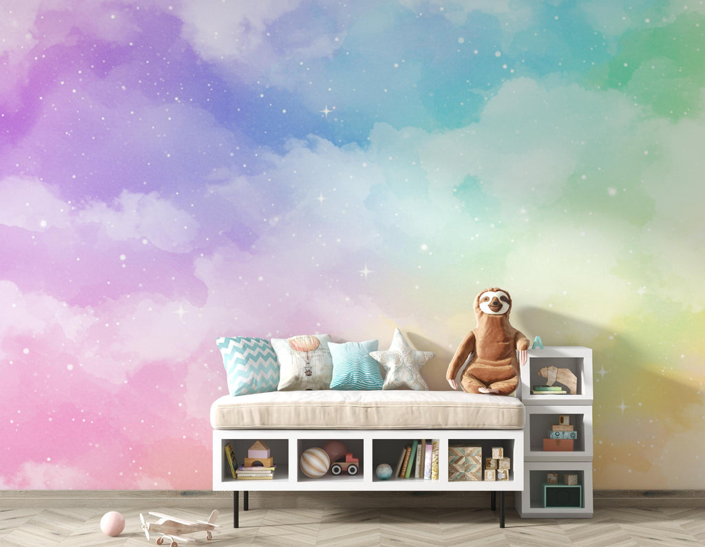 Pastel Dreamscape Galaxy Clouds Wallpaper, Cloud wall mural, Peel and stick 428DE