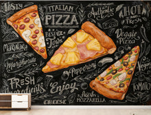Load image into Gallery viewer, Vintage Pizzeria Wallpaper – Italian Pizza Wall Mural with Rustic Food Illustrations, Kitchen Decor Fabric Restaurant Mural 1159RS