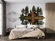 Load image into Gallery viewer, Lake Cabin Wall Decal, Rustic Lodge Wall Art, Mountain Lake Mural, Cozy Airbnb Decor, Forest Cabin Wall Sticker, Woodland Retreat Decor