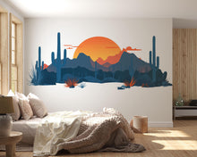 Load image into Gallery viewer, Desert Sunset Wall Decal, Southwest Desert Mural, Boho Cactus Wall Art, Arizona Desert Landscape Sticker, Airbnb Desert Decor, Southwestern