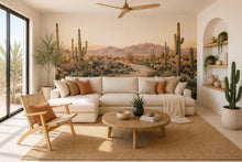 Load image into Gallery viewer, Desert Landscape Wall Decal, Southwest Cactus Mural, Arizona Desert Wall Art, Boho Desert Sticker, Airbnb Desert Decor, Saguaro Wall Mural