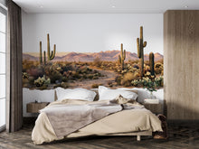 Load image into Gallery viewer, Desert Landscape Wall Decal, Southwest Cactus Mural, Arizona Desert Wall Art, Boho Desert Sticker, Airbnb Desert Decor, Saguaro Wall Mural