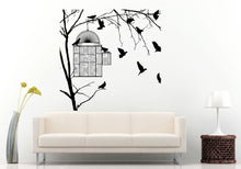 Load image into Gallery viewer, Beautiful Tree Branch With Bird Cage Hanging And Birds Everywhere Wall Decal Vinyl Sticker Mural Room Decor L963