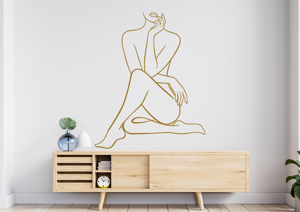Girl Line Art wall Decal, Mid Century Line Art Feminist Woman Modern Mid Century Wall Art, Line Art Wall Decor Bedroom Art 1160RS
