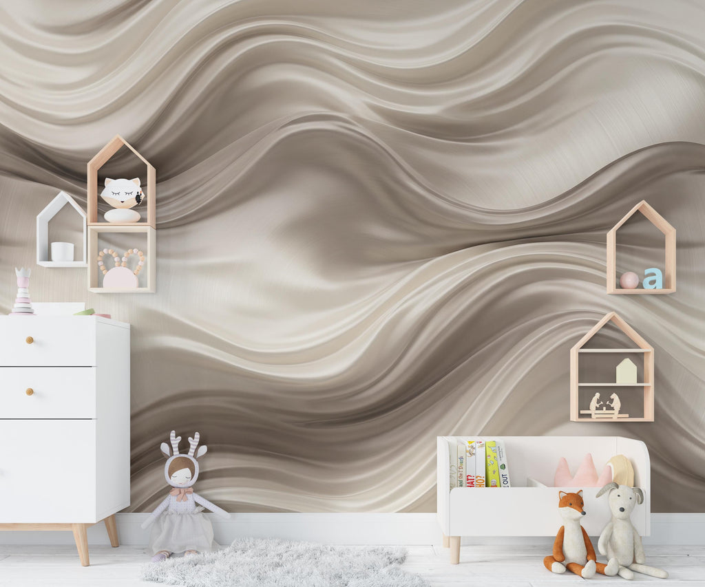 3D Wave Wallpaper - Abstract Flowing Fabric - Luxury Sculptural Texture - Modern Minimalist Neutral Mural 1141RS