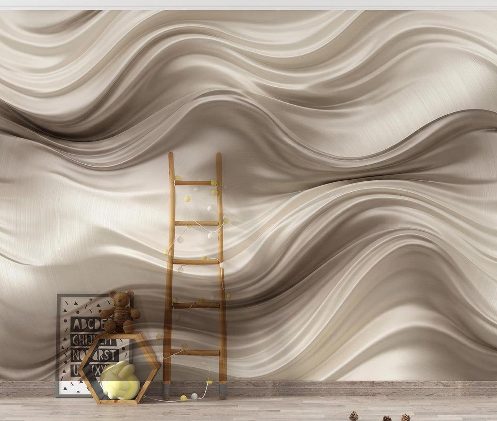 3D Wave Wallpaper - Abstract Flowing Fabric - Luxury Sculptural Texture - Modern Minimalist Neutral Mural 1141RS
