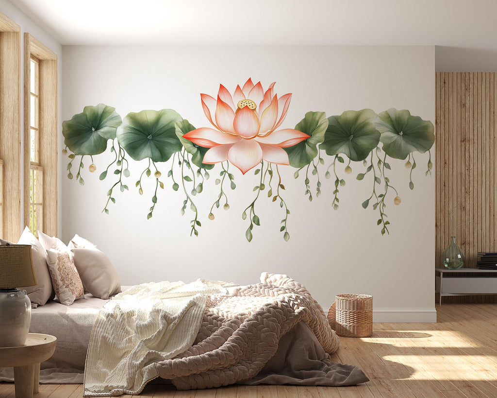 Lotus Flower Wall Mural, Yoga Studio Wallpaper, Zen Spa Decor, Meditation Room Wall Art, Botanical Wellness Mural, 660mv