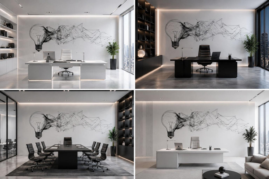 Light Bulb Office Mural, Innovation Wallpaper, Network Wall Art, Modern Workspace Decor, Startup Idea Wall Mural, 666mv