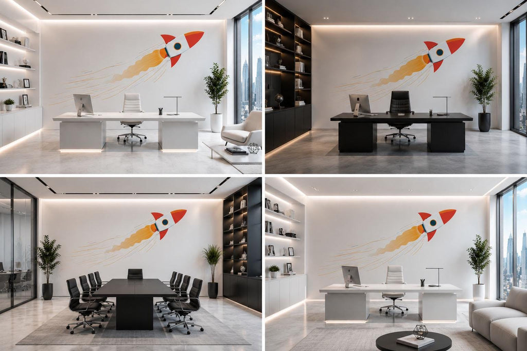 Rocket Wall Mural, Startup Office Wallpaper, Business Growth Wall Art, Modern Workspace Decor, Launch Idea Mural, 668mv