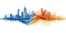 Load image into Gallery viewer, Blue Orange City Skyline Wall Mural, Modern Office Wallpaper, Executive Workspace Decor, Corporate Urban Wall Art, 677mv