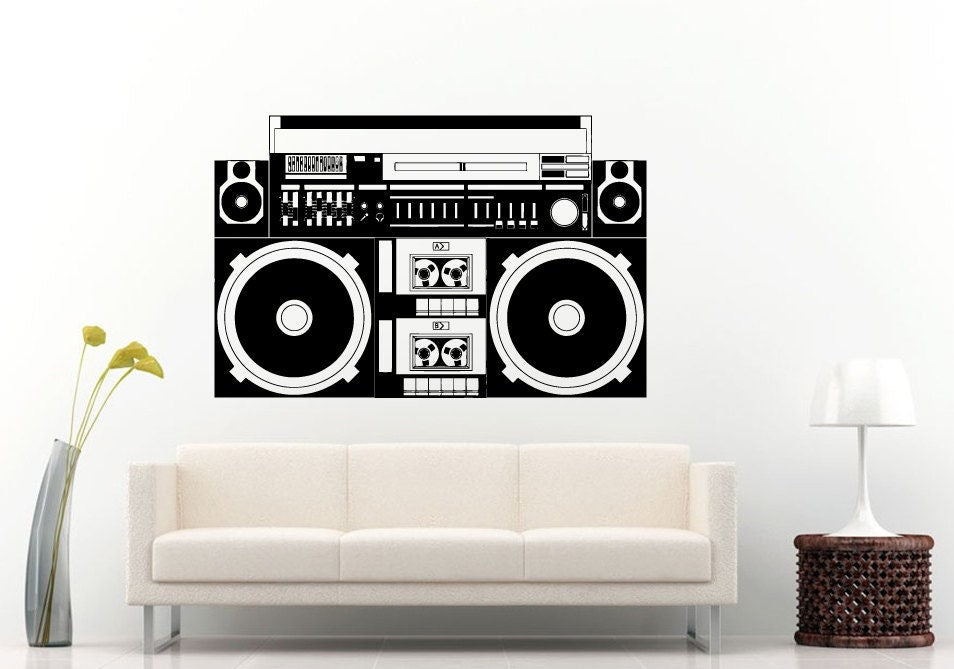 Boom Box Retro Old School Classical Music Player A-Track Cassette Tape Radio Equalizer Wall Decal Vinyl Sticker Mural Room Decor L980