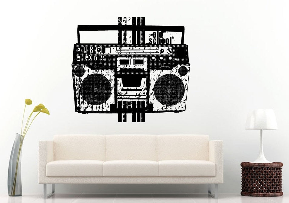 Boom Box Retro Old School Music Player A-Track Cassette Tape Radio Speakers Wall Decal Vinyl Sticker Mural Room Decor L984