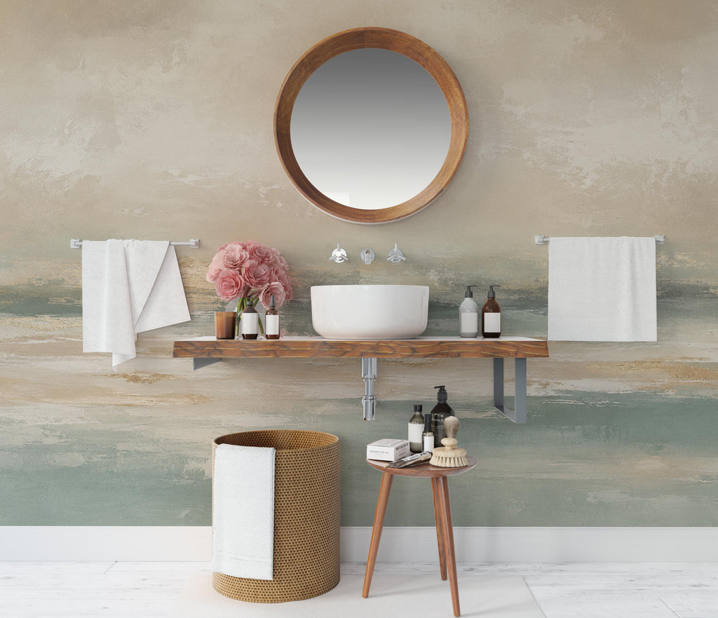 Abstract Coastal Wallpaper Mural | Modern Ocean Horizon Wall Mural | Neutral Textured Beach Wallpaper Decor | Peel and Stick 860LU