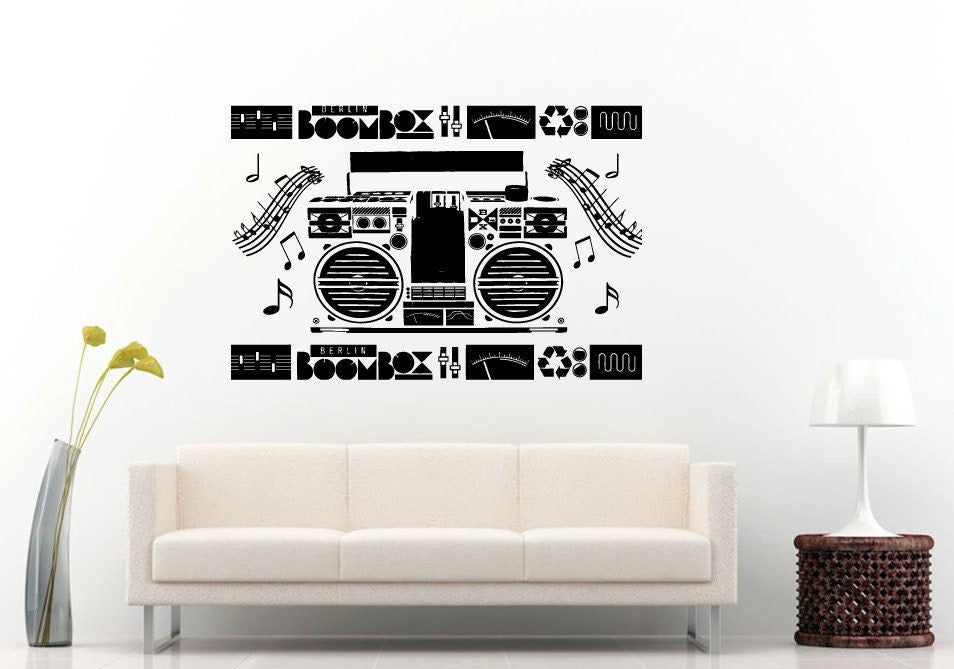 Boom Box Retro Old School Music Player A-Track Cassette Tape Radio Speakers Wall Decal Vinyl Sticker Mural Room Decor L985