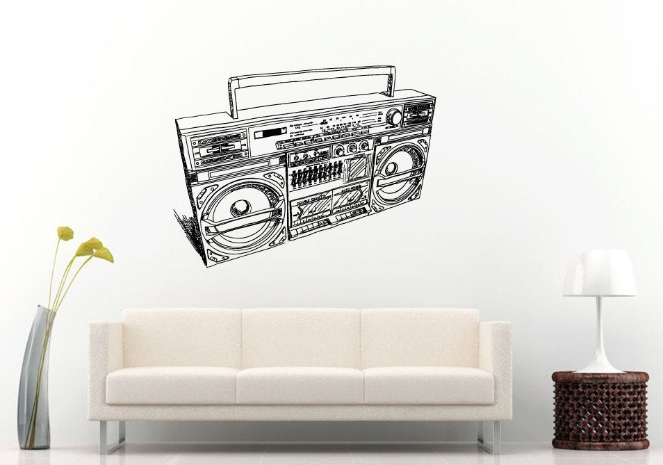 Boom Box Retro Old School Music Player A-Track Cassette Tape Radio Speakers Wall Decal Vinyl Sticker Mural Room Decor L986
