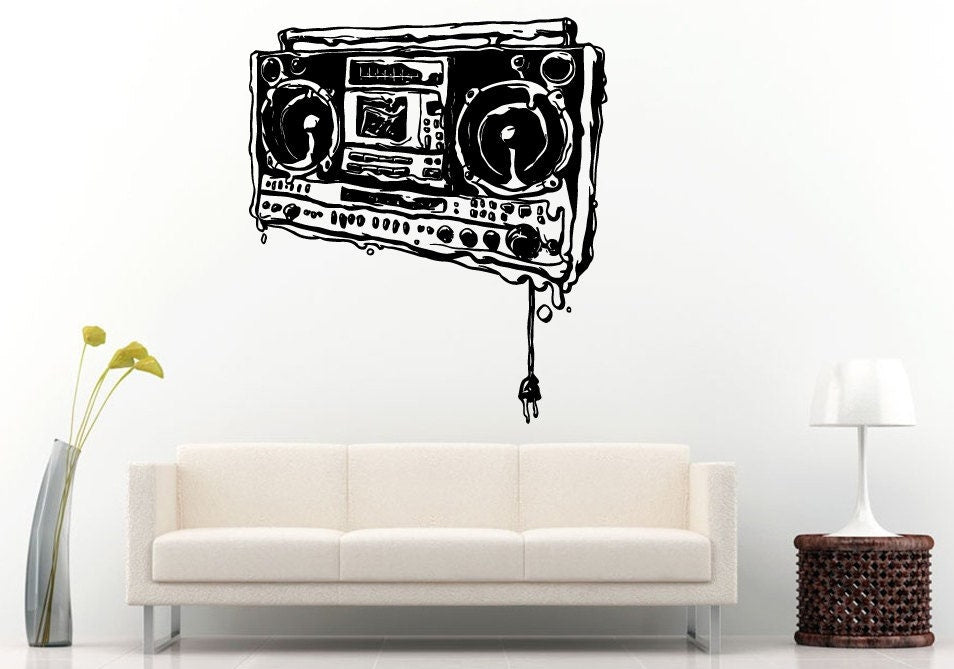 Melting Dripping Boom Box Retro Old School Music Player A-Track Cassette Tape Radio Speakers Wall Decal Vinyl Sticker Mural Room Decor L987