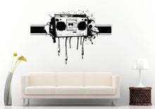 Load image into Gallery viewer, Graffiti Audio Aux Cords Boom Box Retro Old School Music Player A-Track Cassette Tape Radio Wall Decal Vinyl Sticker Mural Room Decor L988