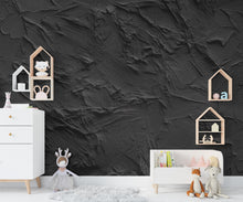 Load image into Gallery viewer, Black Textured Peel and Stick Wallpaper | Dark Charcoal Plaster Wall Mural | Modern Minimalist Wallpaper | 1145RS