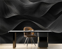 Load image into Gallery viewer, 3D Black Wave Wallpaper - Abstract Flowing Fabric - Luxury Sculptural Texture - Modern Minimalist Neutral Mural 1146RS