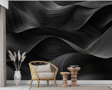 Load image into Gallery viewer, 3D Black Wave Wallpaper - Abstract Flowing Fabric - Luxury Sculptural Texture - Modern Minimalist Neutral Mural 1146RS