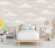 Load image into Gallery viewer, Neutral Cloud Wallpaper Mural | Soft Beige Nursery Wallpaper | Dreamy Sky Wall Decor for Baby Room Kids Bedroom | Peel and Stick 861LU