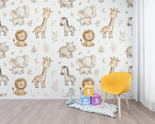 Load image into Gallery viewer, Safari Nursery Wall Art, Watercolor Jungle Animals, Elephant Giraffe Lion Zebra Decor, Neutral Baby Nursery, Boho Safari Kids Room 432DE