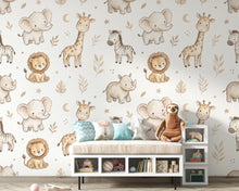 Load image into Gallery viewer, Safari Nursery Wall Art, Watercolor Jungle Animals, Elephant Giraffe Lion Zebra Decor, Neutral Baby Nursery, Boho Safari Kids Room 432DE
