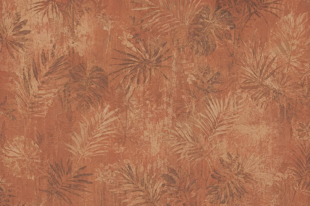 Terracotta Tropical Wallpaper | Vintage Botanical Wall Mural | Rustic Palm Leaf Wallpaper | Moody Boho Decor | Peel and Stick 862LU