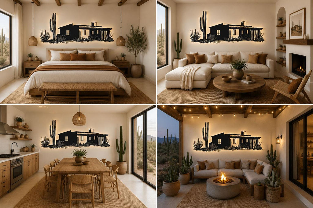 Southwest Adobe House Wall Decal, Desert Ranch Wall Art, Arizona Cactus Decor, Modern Southwest Mural, Airbnb Desert Wall Sticker