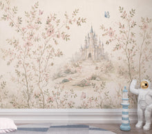 Load image into Gallery viewer, Luxury Fairytale Castle Wallpaper – Feminine Pastel Princess Wall Mural, Watercolor Medieval Castle, Blush &amp; Cream